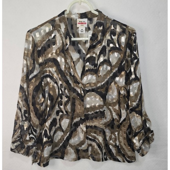 Ruby Rd. Tops - Ruby Rd Favorites Petite Blouse 12P Abstract Swirl Burnout Gold Metallic Top
